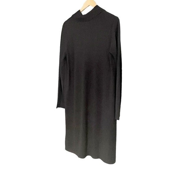 J Jill Wearever Dress Black Ribbed Jersey Knit Cowl Mock Neck Midi Womens Medium - Picture 8 of 12